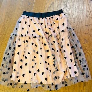 Cream and Black Knee-Length tulle Skirt with Ruffled Tiers and suede hearts‎